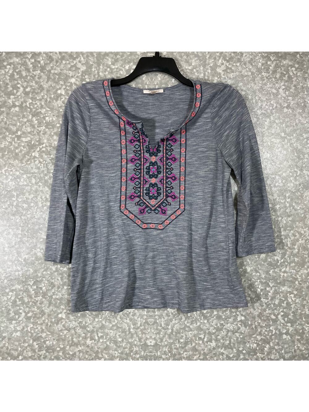 Skies Are Blue Embroidered Front Boho Peasant Top - Size Small - Cottage Core
